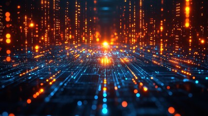 Obraz premium Futuristic AI world, interconnected networks, digital cityscape, advanced technology