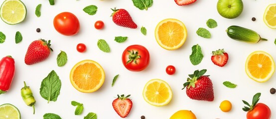 A colorful pattern of various fruits and vegetables