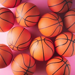Fototapeta premium Orange Basketballs on Pink Background
