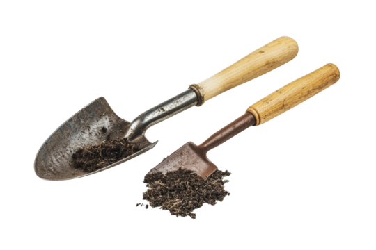 PNG Gardening tools on white background with soil