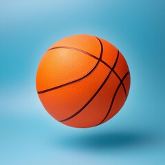 Minimal Floating Basketball on Light Blue Background