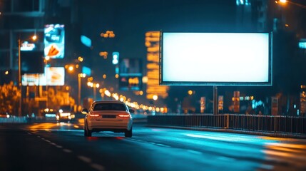 Night Cityscape with Billboard and Car