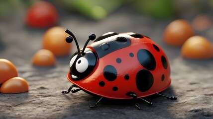 Fototapeta premium Lifelike Vision Playful Ladybug Character.