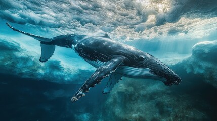 Fototapeta premium Humpback Whale Under Icy Water 