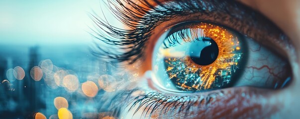 Detailed eye with city lights