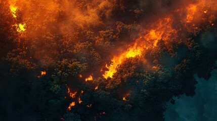 Aerial View of Forest Fire.