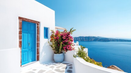 White House with Blue Door and Stunning Sea View in Greece