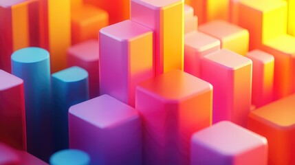 Colorful Abstract 3D Geometric Shapes in Vibrant Gradient Light Background