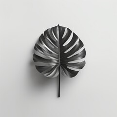 Monstera leaf with shadow on solid white background, single object