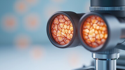 Image of a microscope's viewfinder displaying a detailed cross-section of tissue, with cells highlighted, representing histology studies.