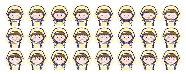 女性ハウスキーパーの表情セット