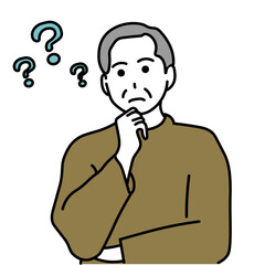 高齢な男性が考えるポーズをするイラスト