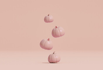 Halloween pumpkin on pastel pink background. Creative idea. Minimal concept with podium. 3D rendering
