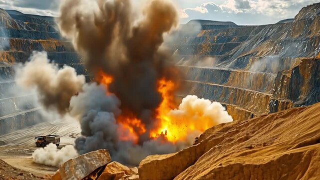 explosive explosion in an open-pit quarry mine