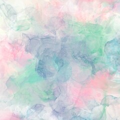 正方形抽象背景バナー。青・緑・ピンクの幻想的なアルコールインクアート