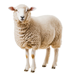 PNG A fluffy sheep standing on a white background