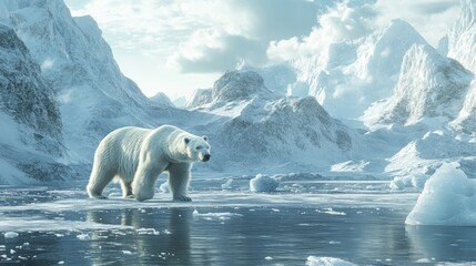 Naklejka premium Polar Bear in a Snowy Landscape.