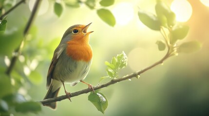 A Robin Singing in the Sunlight