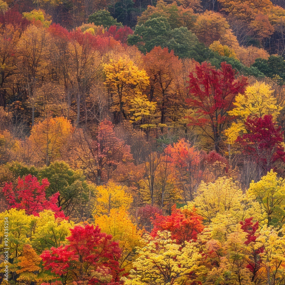 Canvas Prints Vibrant autumn foliage paints a hillside with reds, yellows, and oranges.