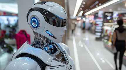 Fototapeta premium Humanoid robots enhance customer service in retail environments