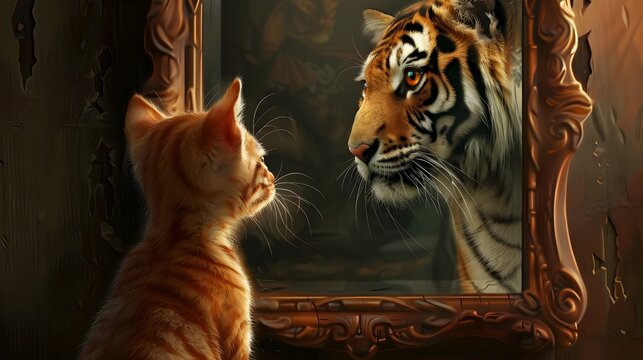 Captivating Reflection of a Fierce Siberian Tiger in an Ornate Mirror