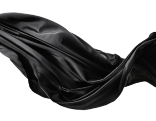 Black cloth flying in the wind isolated on a transparent or white background