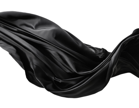 Black cloth flying in the wind isolated on a transparent or white background