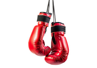 Hanging boxing gloves isolated on a transparent or white background