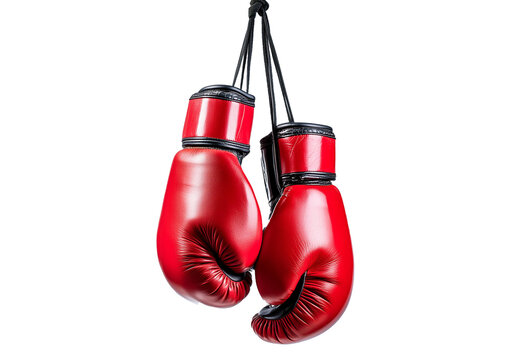 Hanging boxing gloves isolated on a transparent or white background - Powered by Adobe