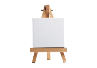 Wooden easel with blank canvas isolated on a transparent or white background