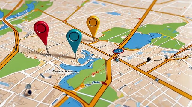 A colorful map with location markers indicating points of interest.