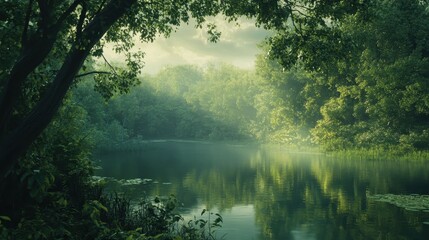 Fototapeta premium Tranquil Forest River Scene.