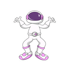 astronaut with hand style metal dan say hello,  Cartoon Vector Icon Illustration.  Flat Cartoon Style. Icon Concept Isolated Premium Vector.
