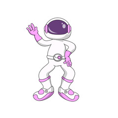 astronaut with hand style metal dan say hello,  Cartoon Vector Icon Illustration.  Flat Cartoon Style. Icon Concept Isolated Premium Vector.