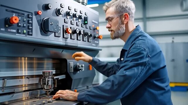 A worker in the metal machining sector using a CNC machine