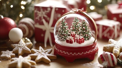 Christmas Snow Globe with Festive Decor