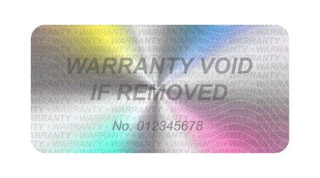Holographic label for Warranty Sticker.Authenticity guarantee hologram label.Genuine original premium quality Vector illustration with iridescent foil adhesive film certified badge, premium shiny seal