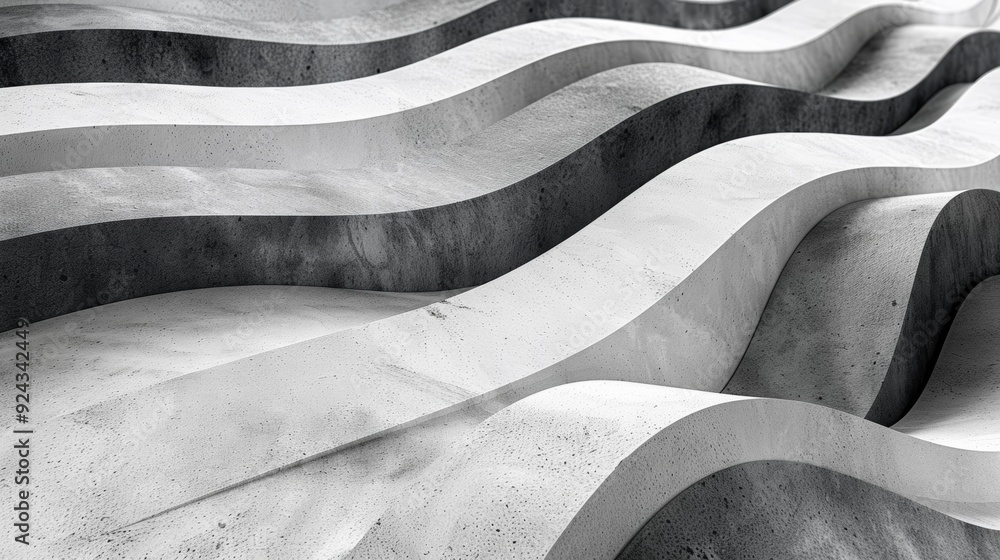 Poster a modern take on organic waves with a minimalist black and white design featuring sleek overlapping 