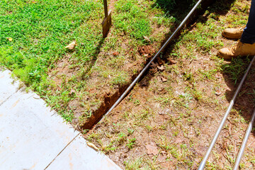 Trenchless laying communications, fiber optics, underground cable prior to installation of...