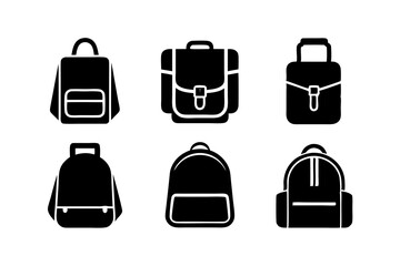School bag icons set silhouette vector art illustration
