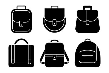 School bag icons set silhouette vector art illustration
