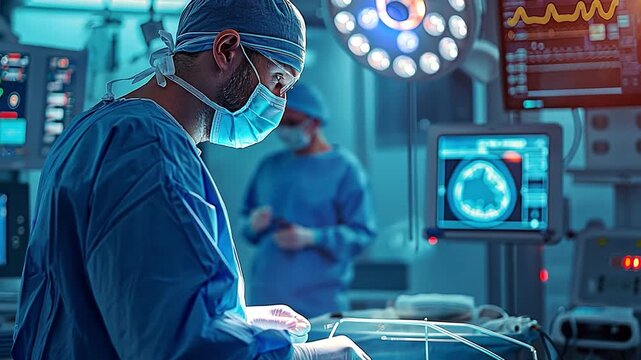 cardiology by intervention. A male surgeon doing an operation