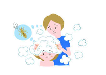 シャンプーでアタマジラミの除去をする親子