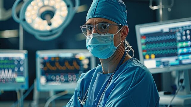 cardiology by intervention. A male surgeon doing an operation