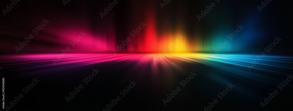 Poster a vibrant abstract background with composition of blurred vertical stripes in a spectrum of colors, 