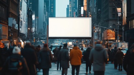 Blank Billboard in a Busy City Street