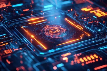 Fototapeta premium Biometric security login, glowing holographic interface, digital protection, futuristic style