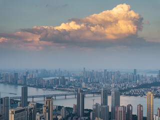 Fototapeta premium Skyline view of Wuhan City landmark