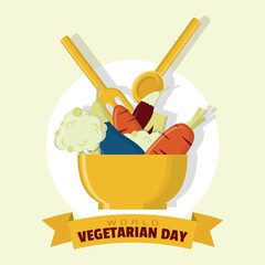 World Vegetarian Day Poster with a bowl full of vegetables and tableware