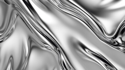 Fototapeta premium Abstract Shiny Silver Metallic Liquid Surface with Wavy Texture